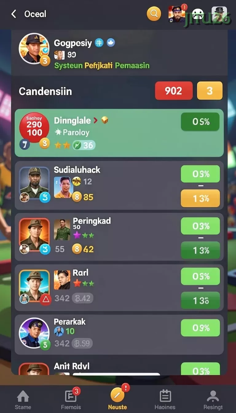 Cuplikan layar JNT777 — menu navigasi